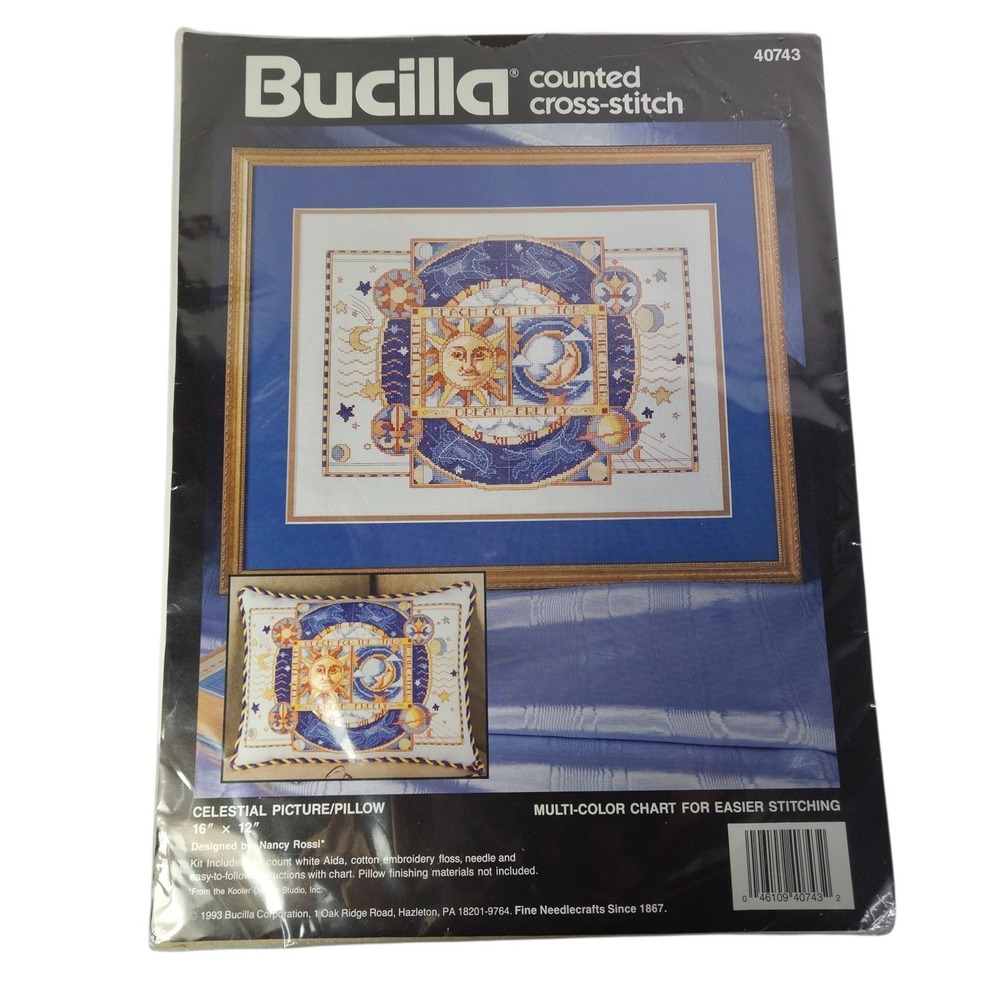 Bucilla Counted Cross Stitch Kit Celestial Picture Pillow Moon‎ Sun Stars Rossi